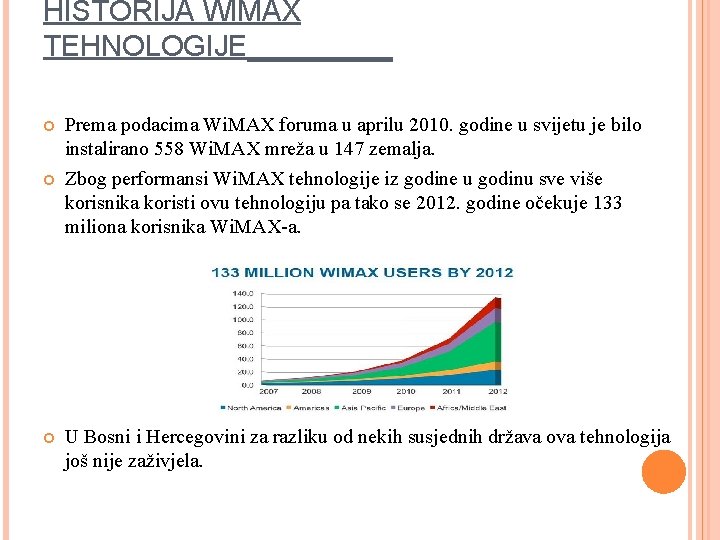 HISTORIJA WIMAX TEHNOLOGIJE_____ Prema podacima Wi. MAX foruma u aprilu 2010. godine u svijetu
