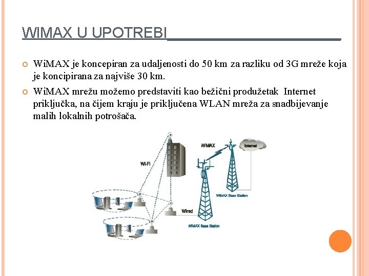 WIMAX U UPOTREBI___________ Wi. MAX je koncepiran za udaljenosti do 50 km za razliku