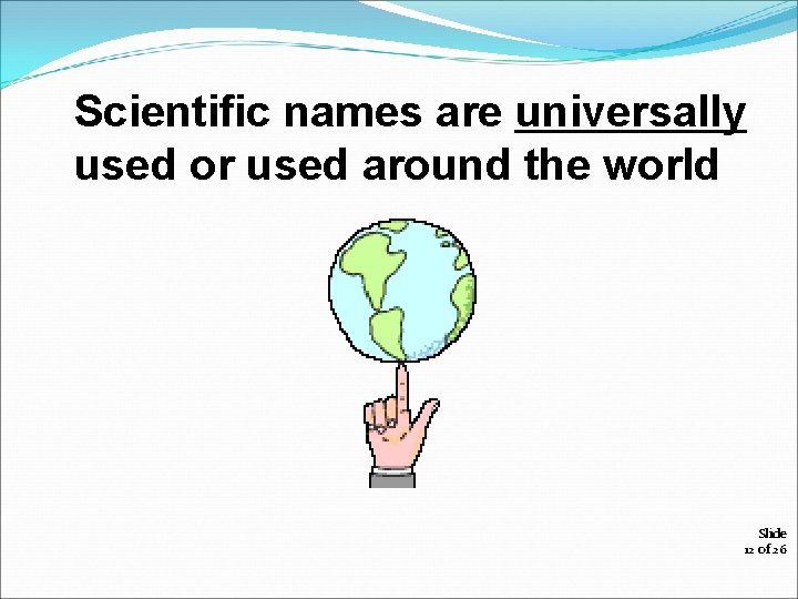 Scientific names are universally used or used around the world Slide 12 of 26