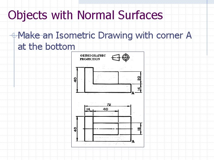 Objects with Normal Surfaces Make an Isometric Drawing with corner A at the bottom