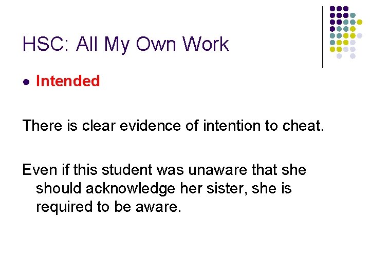 HSC: All My Own Work l Intended There is clear evidence of intention to