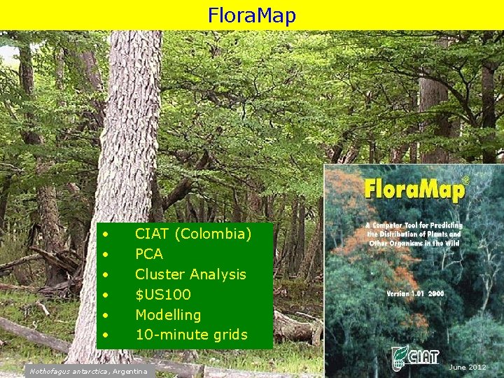 Flora. Map • • • CIAT (Colombia) PCA Cluster Analysis $US 100 Modelling 10