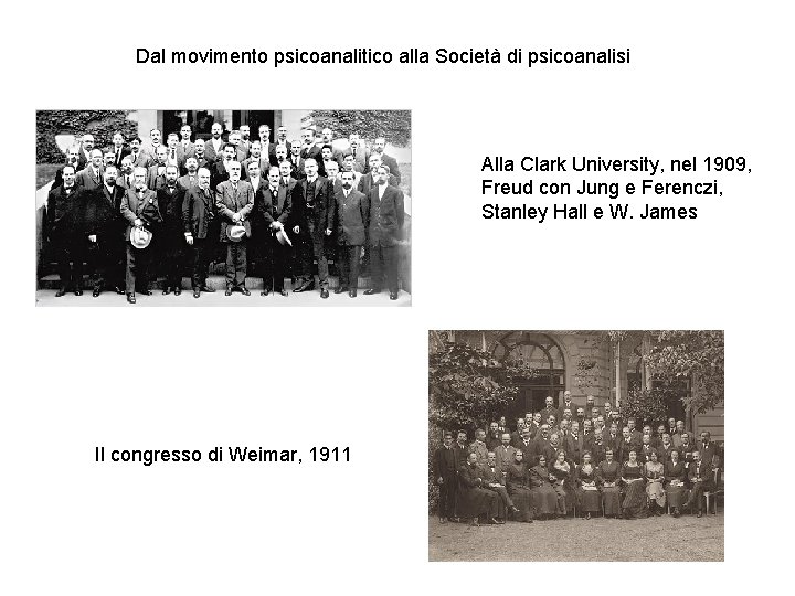 Dal movimento psicoanalitico alla Società di psicoanalisi Alla Clark University, nel 1909, Freud con