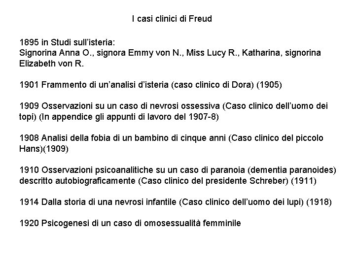 I casi clinici di Freud 1895 in Studi sull’isteria: Signorina Anna O. , signora