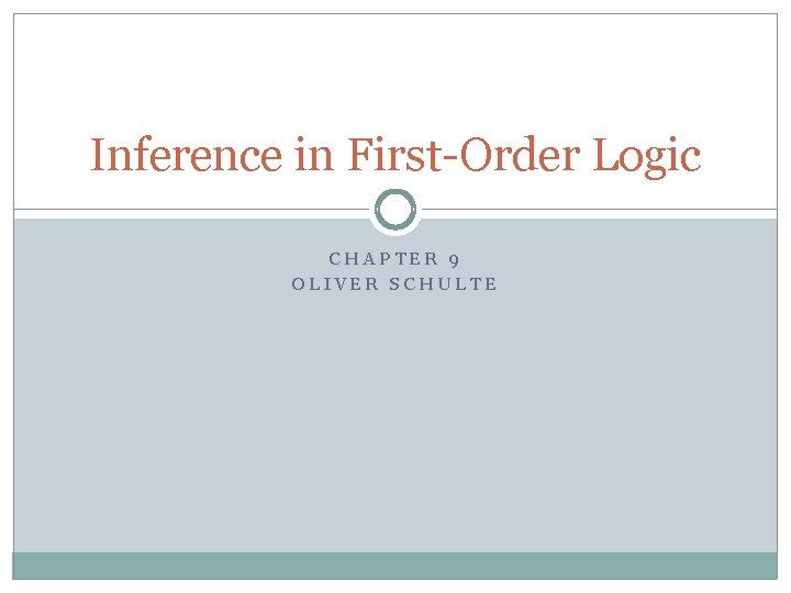 Inference in First-Order Logic CHAPTER 9 OLIVER SCHULTE 