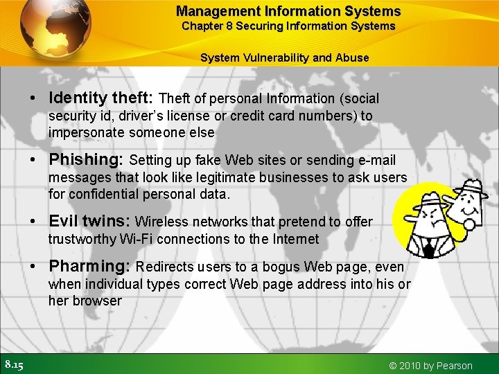 Management Information Systems Chapter 8 Securing Information Systems System Vulnerability and Abuse • Identity