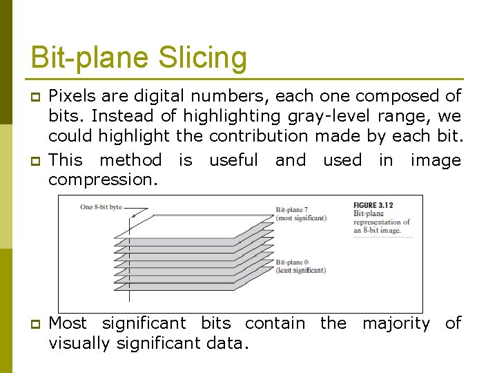 Bit-plane Slicing p p p Pixels are digital numbers, each one composed of bits.