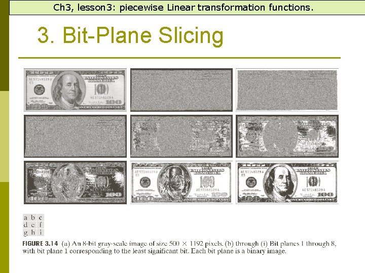 Ch 3, lesson 3: piecewise Linear transformation functions. 3. Bit-Plane Slicing 