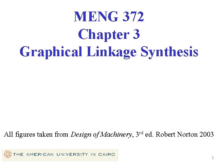 MENG 372 Chapter 3 Graphical Linkage Synthesis All figures taken from Design of Machinery,