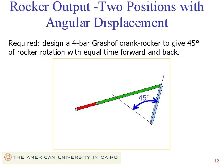 Rocker Output -Two Positions with Angular Displacement Required: design a 4 -bar Grashof crank-rocker