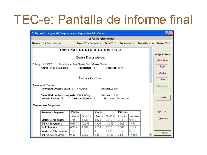 TEC-e: Pantalla de informe final 