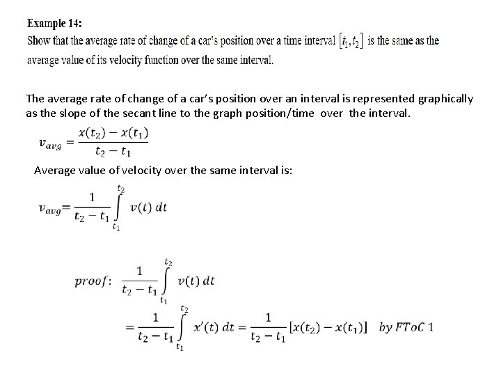 The average rate of change of a car’s position over an interval is represented