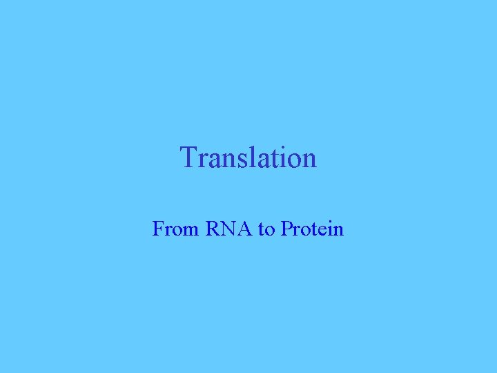 Translation From RNA to Protein 