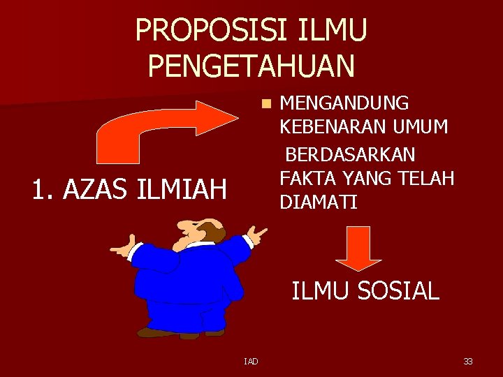 PROPOSISI ILMU PENGETAHUAN n 1. AZAS ILMIAH MENGANDUNG KEBENARAN UMUM BERDASARKAN FAKTA YANG TELAH