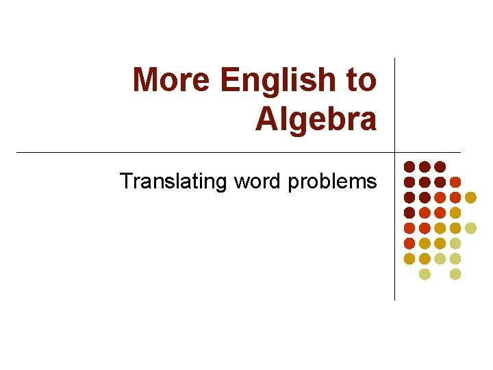 More English to Algebra Translating word problems 