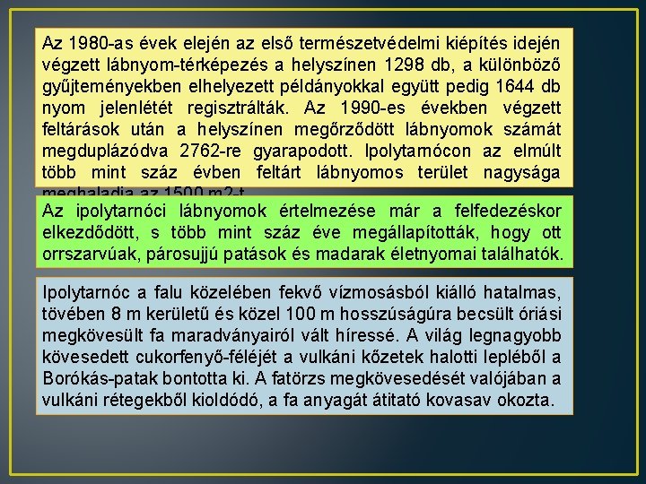 Az 1980 -as évek elején az első természetvédelmi kiépítés idején végzett lábnyom-térképezés a helyszínen Az 1980 -as évek elején az első természetvédelmi kiépítés idején végzett lábnyom-térképezés a helyszínen