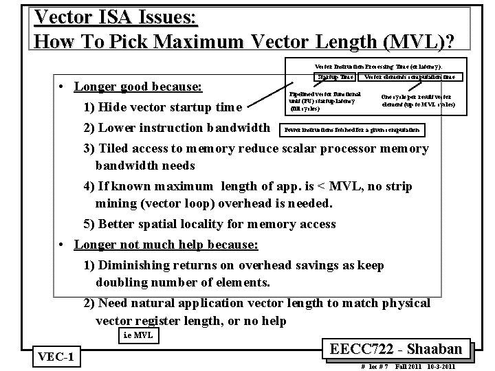 Vector ISA Issues: How To Pick Maximum Vector Length (MVL)? Vector Instruction Processing Time