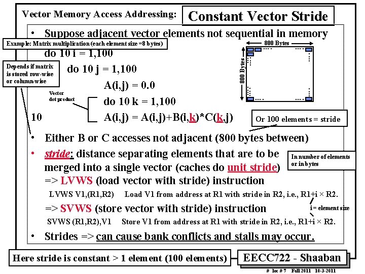 Vector Memory Access Addressing: Constant Vector Stride • Suppose adjacent vector elements not sequential