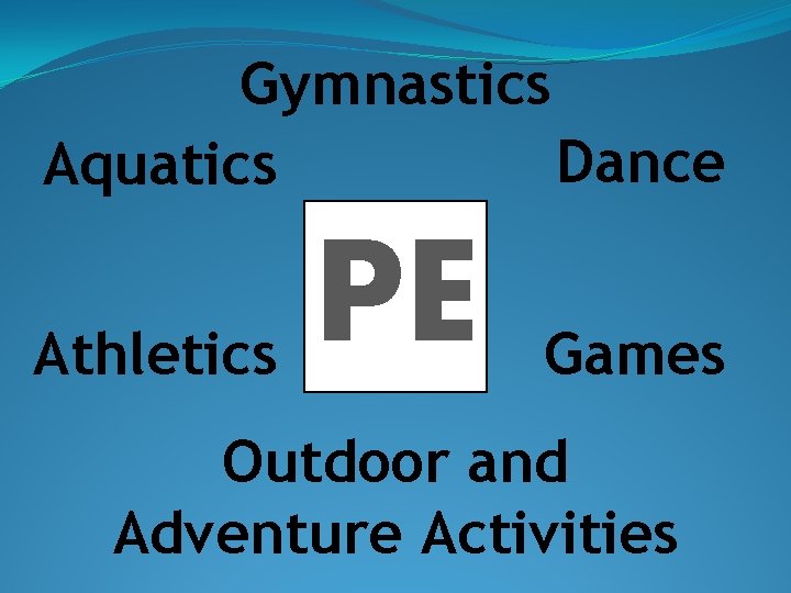 Gymnastics Dance Aquatics Athletics PE Games Outdoor and Adventure Activities 