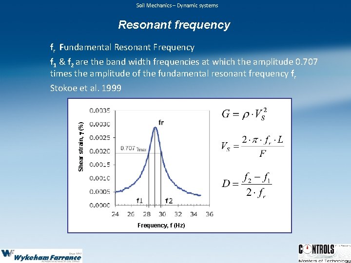 Soil Mechanics – Dynamic systems Resonant frequency fr Fundamental Resonant Frequency Shear strain, (%) Soil Mechanics – Dynamic systems Resonant frequency fr Fundamental Resonant Frequency Shear strain, (%)