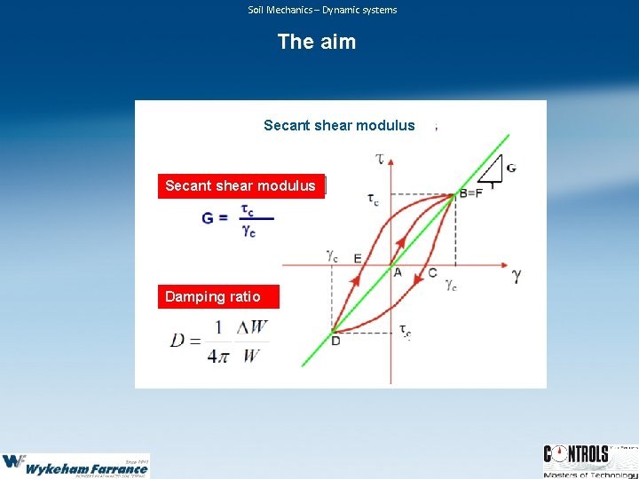 Soil Mechanics – Dynamic systems The aim Secant shear modulus Damping ratio Soil Mechanics – Dynamic systems The aim Secant shear modulus Damping ratio
