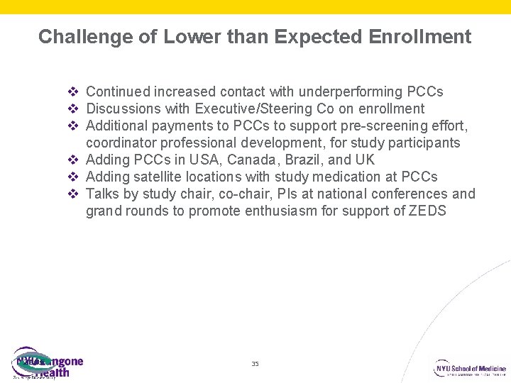 Challenge of Lower than Expected Enrollment v Continued increased contact with underperforming PCCs v