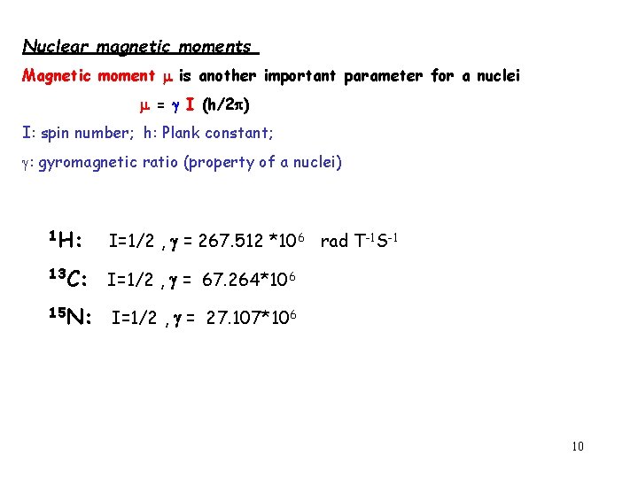 Nuclear magnetic moments Magnetic moment is another important parameter for a nuclei = I