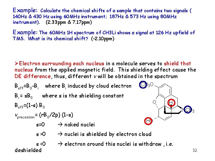 Example: Calculate the chemical shifts of a sample that contains two signals ( 140