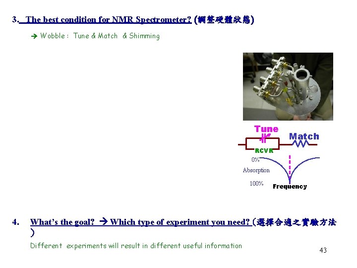 3. The best condition for NMR Spectrometer? (調整硬體狀態) Wobble : Tune & Match &