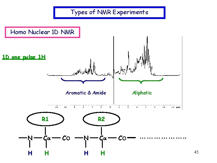 Types of NMR Experiments Homo Nuclear 1 D NMR 1 D one pulse 1