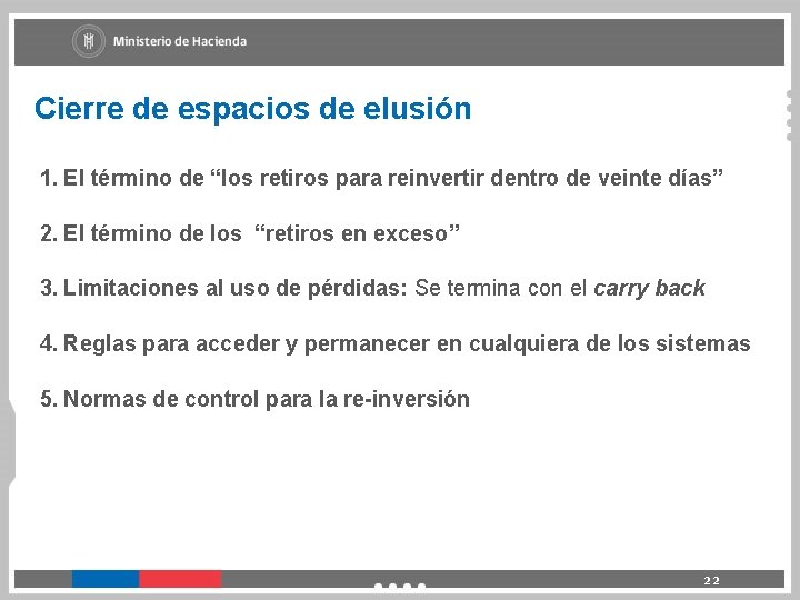 Cierre de espacios de elusión 1. El término de “los retiros para reinvertir dentro