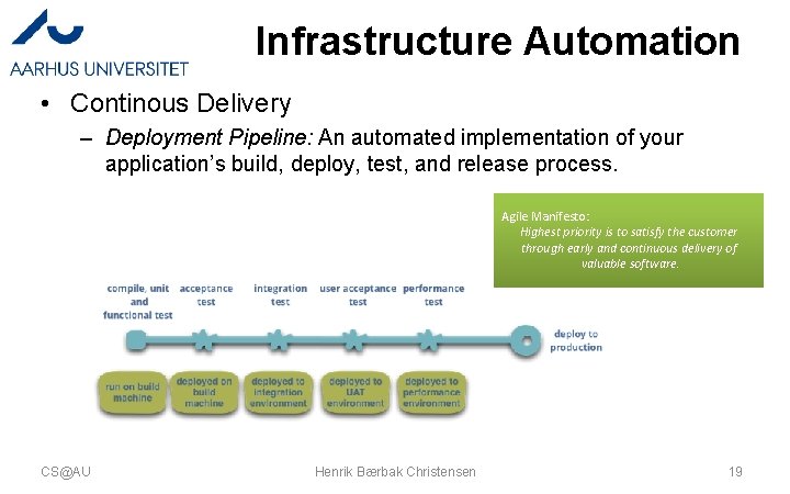 Infrastructure Automation • Continous Delivery – Deployment Pipeline: An automated implementation of your application’s