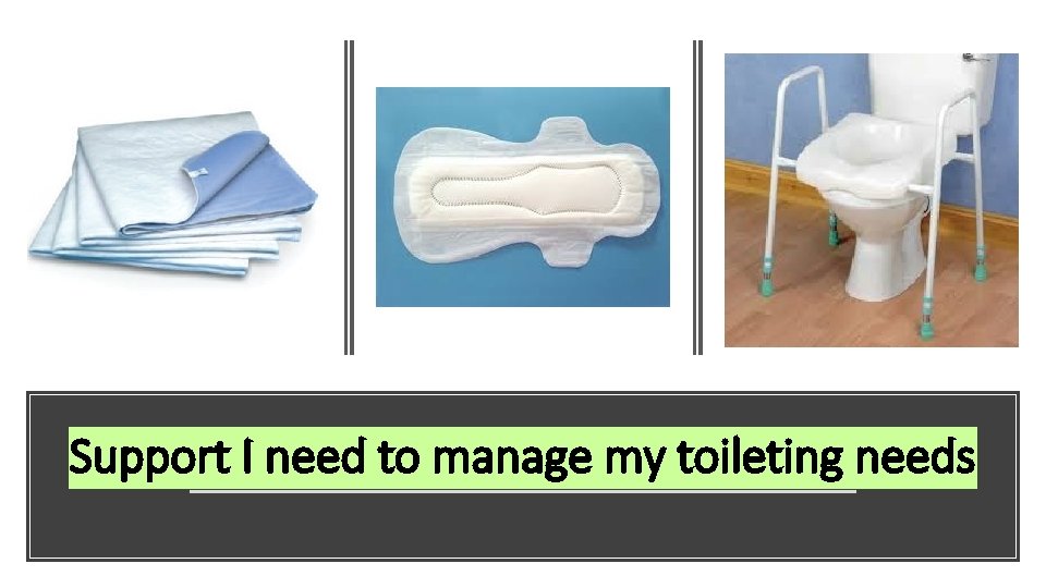Support I need to manage my toileting needs Support I need to manage my toileting needs