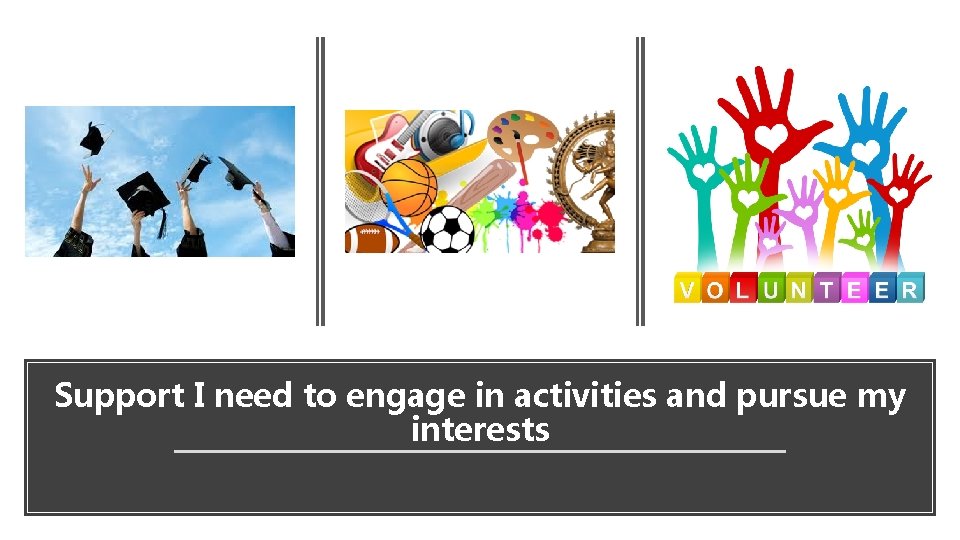 Support I need to engage in activities and pursue my interests Support I need to engage in activities and pursue my interests