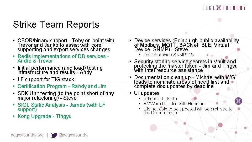 Strike Team Reports • CBOR/binary support - Toby on point with Trevor and Janko