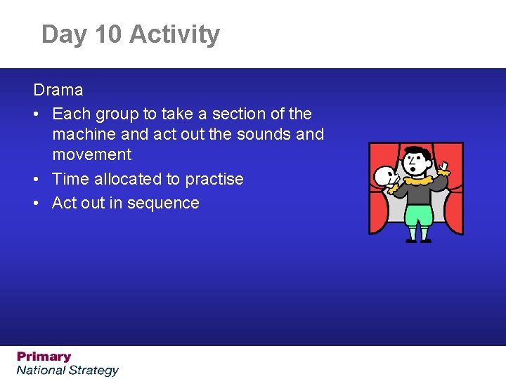 Day 10 Activity Drama • Each group to take a section of the machine