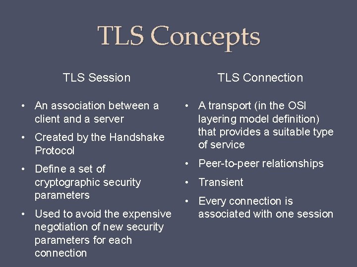 TLS Concepts TLS Session • An association between a client and a server • TLS Concepts TLS Session • An association between a client and a server •