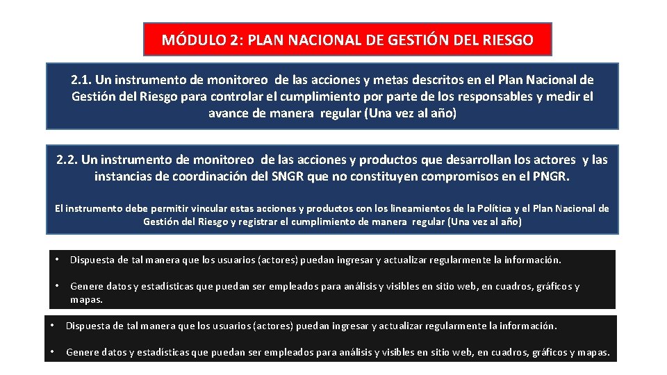 MÓDULO 2: PLAN NACIONAL DE GESTIÓN DEL RIESGO 2. 1. Un instrumento de monitoreo