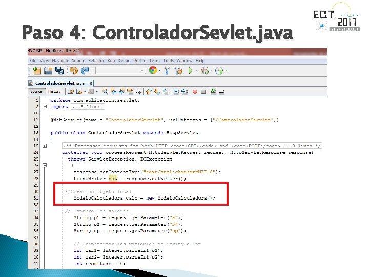 Paso 4: Controlador. Sevlet. java 