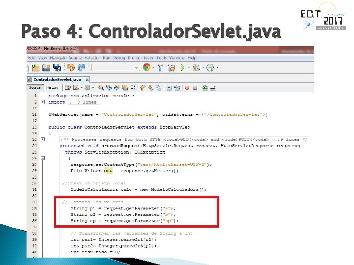 Paso 4: Controlador. Sevlet. java 