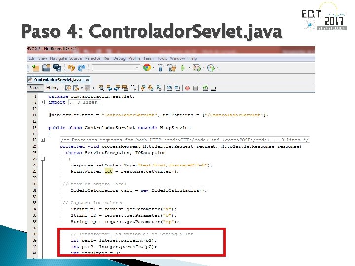 Paso 4: Controlador. Sevlet. java 