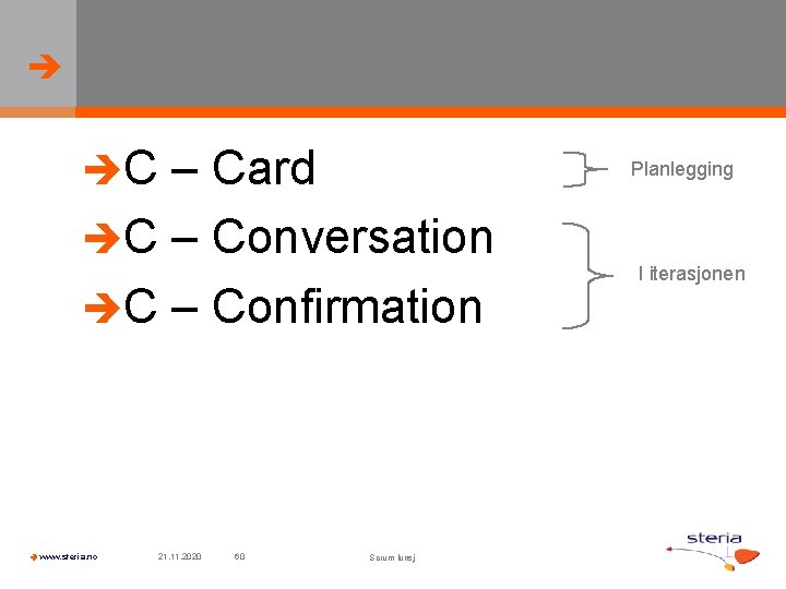  C – Card C – Conversation C – Confirmation www. steria. no 21.