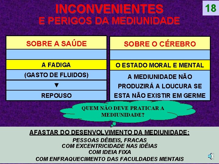 INCONVENIENTES 18 E PERIGOS DA MEDIUNIDADE SOBRE A SAÚDE SOBRE O CÉREBRO A FADIGA