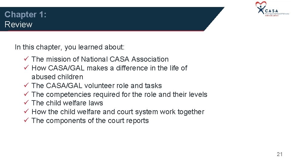 Chapter 1: Review In this chapter, you learned about: ü The mission of National