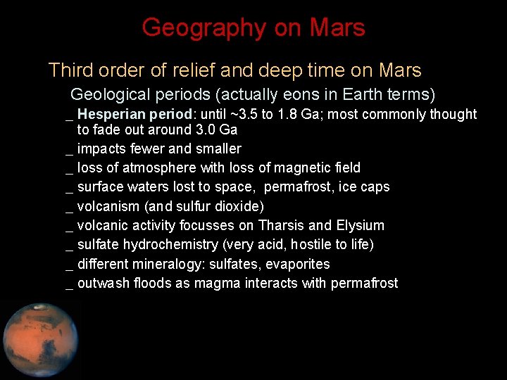 Geography on Mars • Third order of relief and deep time on Mars –