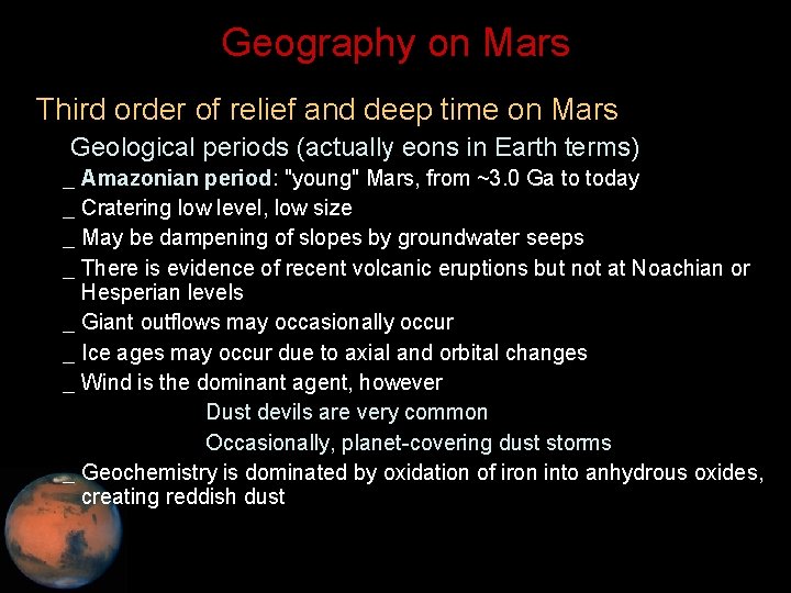 Geography on Mars • Third order of relief and deep time on Mars –