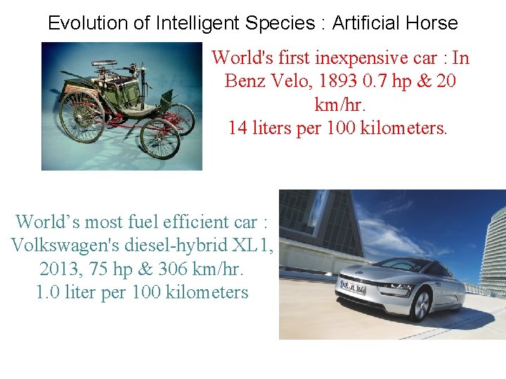 Evolution of Intelligent Species : Artificial Horse World's first inexpensive car : In Benz