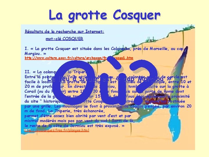 La grotte Cosquer Résultats de la recherche sur Internet: mot-clé COSQUER Où? I. «