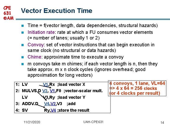 CPE 631 AM Vector Execution Time n n n Time = f(vector length, data CPE 631 AM Vector Execution Time n n n Time = f(vector length, data