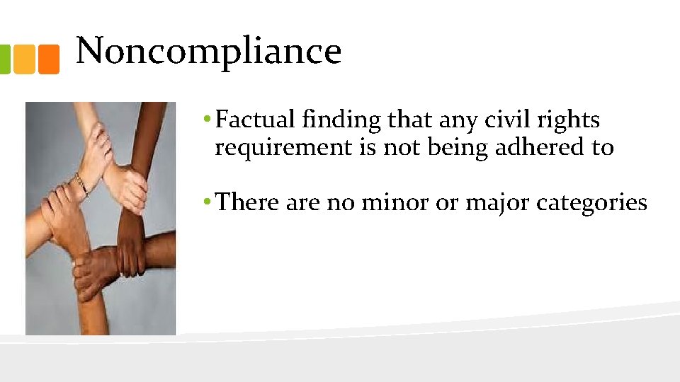 Noncompliance • Factual finding that any civil rights requirement is not being adhered to